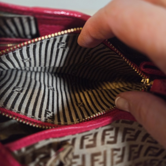 Fendi Zucca Baguette Tote Shoulder Bag Brown/Pink Leather Trim - Picture 11 of 15